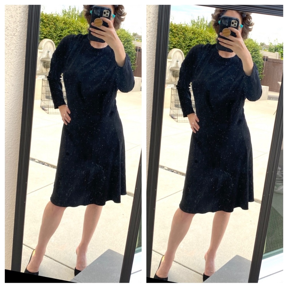 Vintage BLACK skater dress Jim Bridges 90s stretch fit and flare mock neck swing